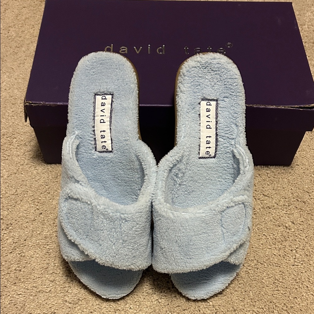 NWT-David Tate Women's Cozy Light Blue Faux Fur Slipper Sz 6 X Wide